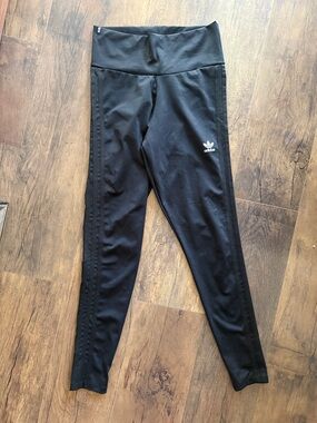 adidas Black High-Waist Girls Athletic Leggings with Trefoil